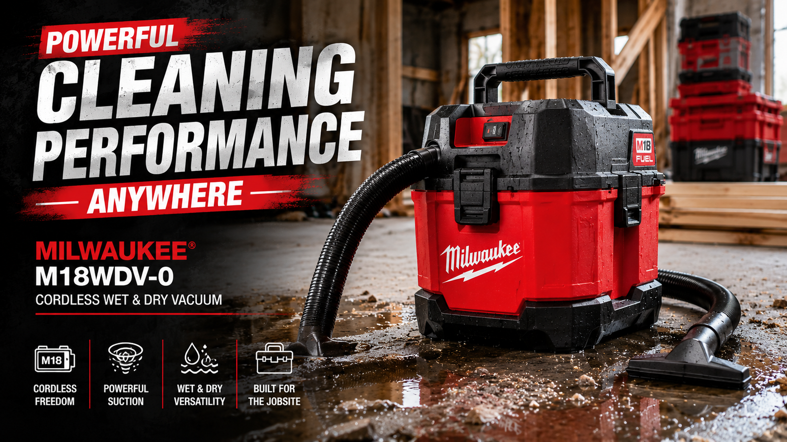 Powerful Cleaning Performance Anywhere – Milwaukee M18WDV-0 Cordless Wet & Dry Vacuum